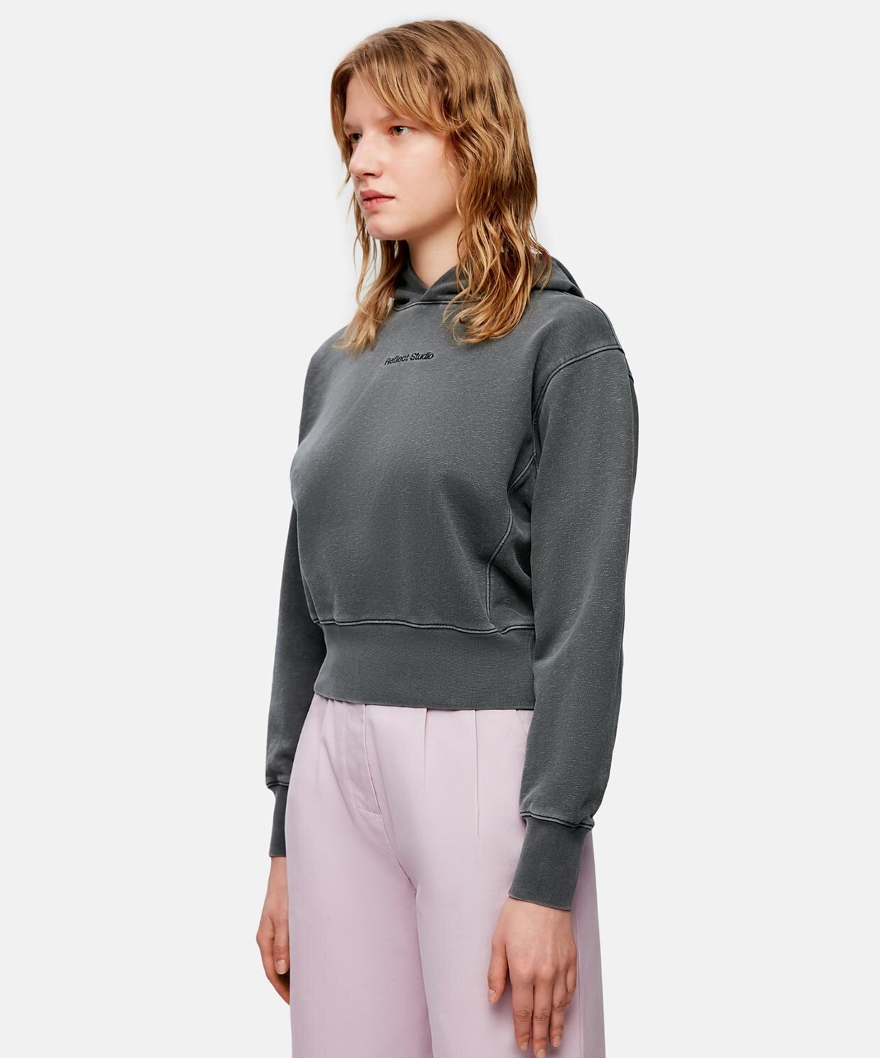 Reflect Studio Logo Embroidered Washed Crop Hoodie