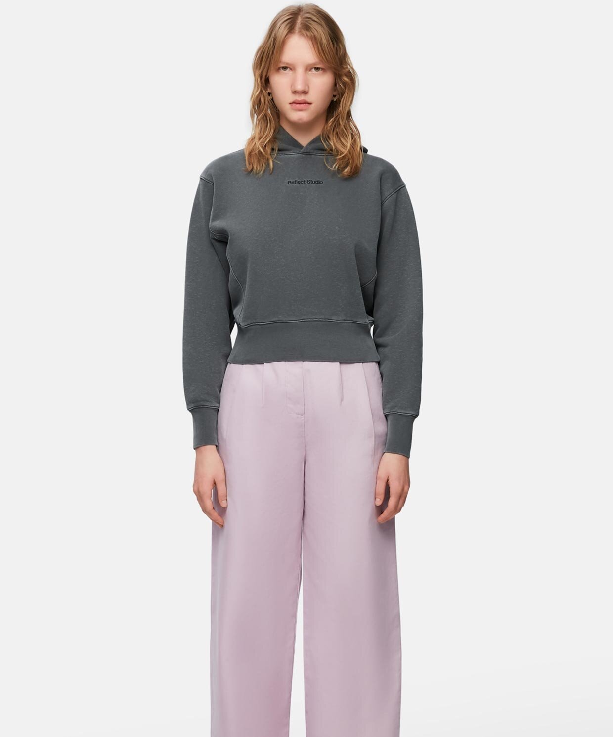 Reflect Studio Logo Embroidered Washed Crop Hoodie