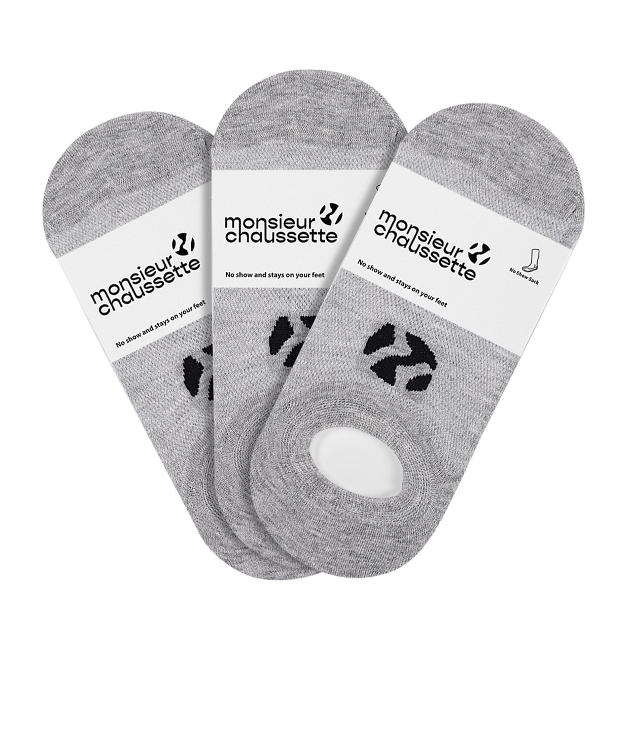 resm Monsieur Chaussette No Show Grey Socks 3lü Paket