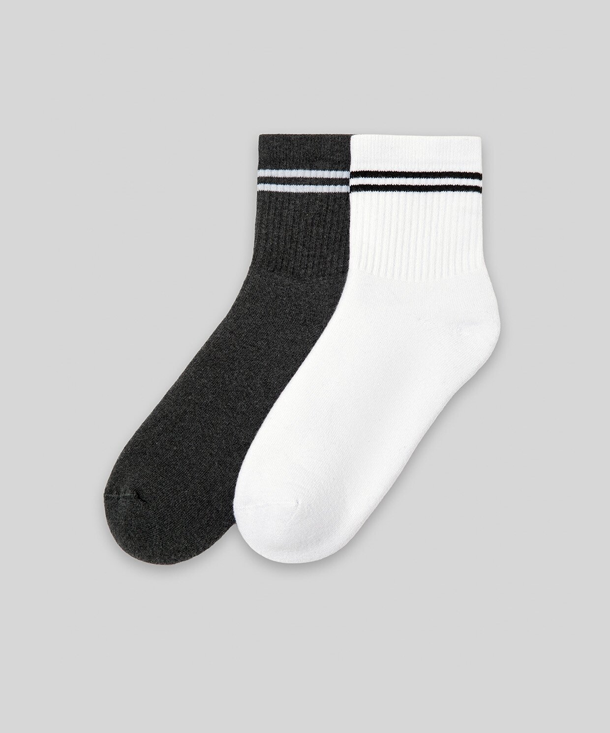 resm Monsieur Chaussette Çizgili Unicolor Half Havlu Çorap 2li Paket