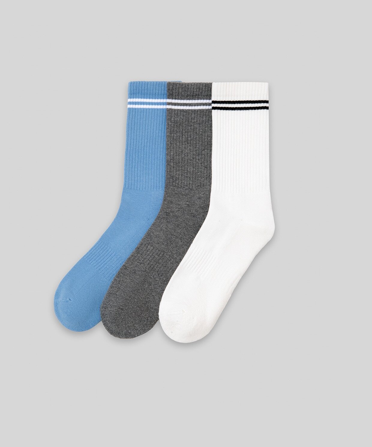 resm Monsieur Chaussette Çizgili Unicolor Havlu Çorap 3lü Paket