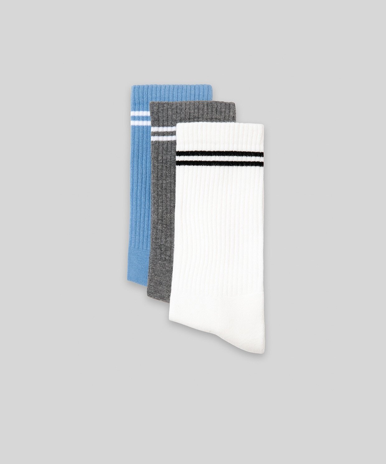 resm Monsieur Chaussette Çizgili Unicolor Havlu Çorap 3lü Paket