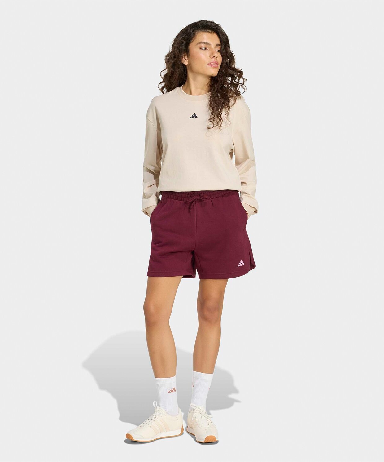 resm adidas 3-Stripes Studio Fleece Loose Shorts